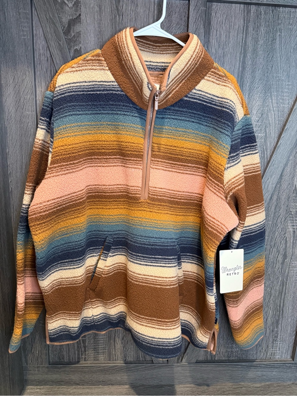 Wrangler Retro Striped Half-Zip Fleece - Blue, Brown & Pink